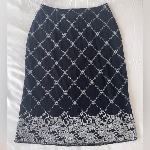 Mesh Lace Black and White Women's Midi Skirt - Picture 1 of 7